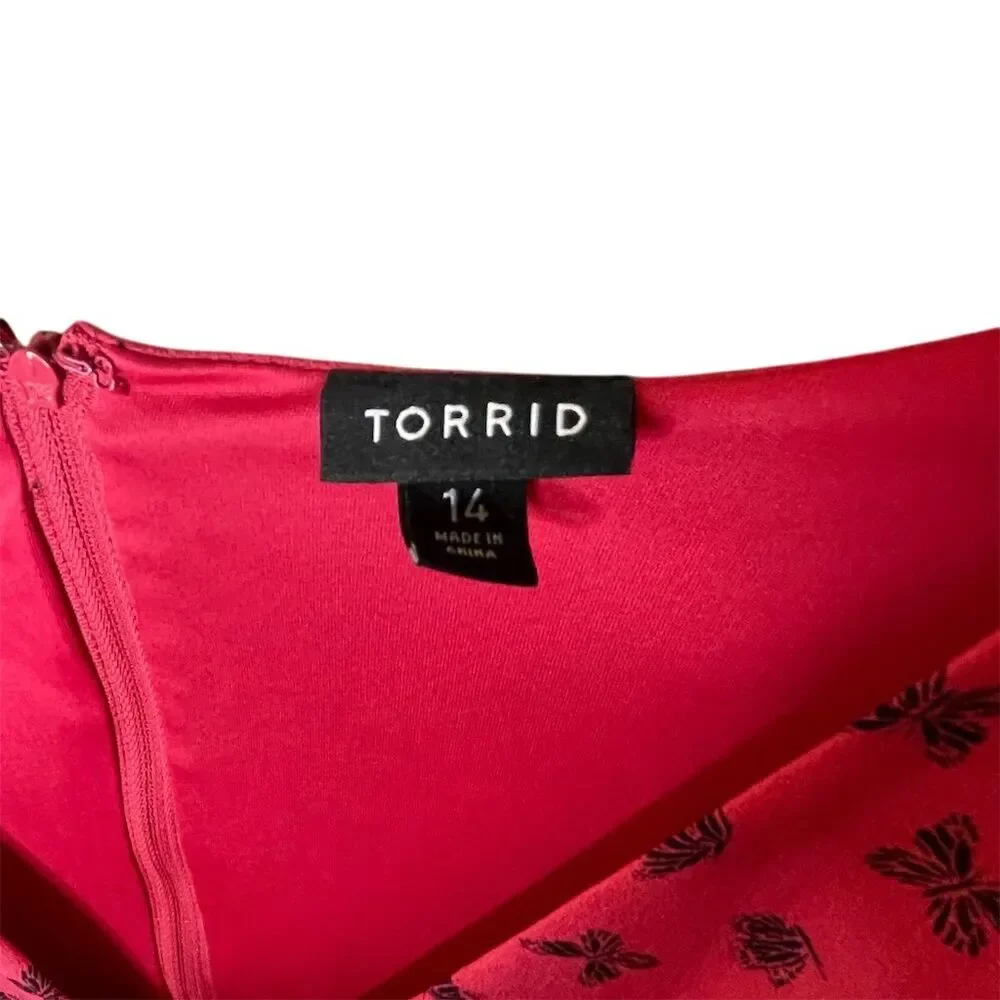 Torrid Women's Plus Size 14 Pink Butterfly V-Neck Fit & Flare Dress - Picture 3 of 6